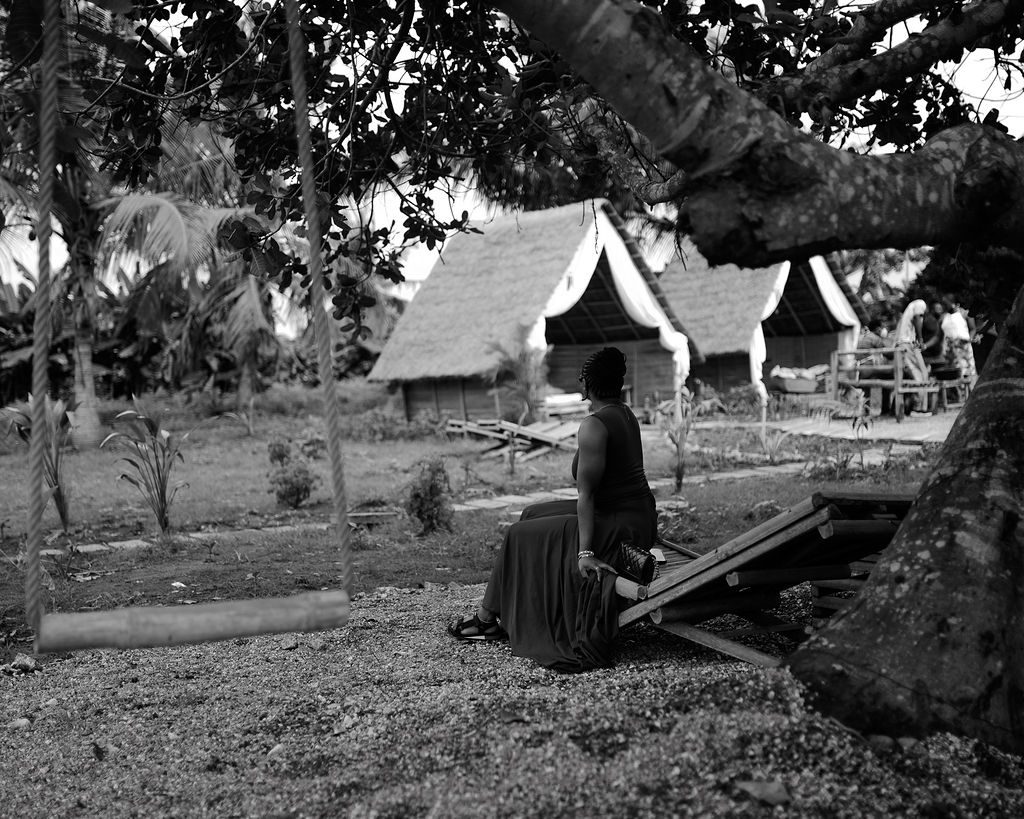 A guest resting by the cabins